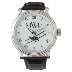 Flygplan för monogrammad Vintage Armbandsur