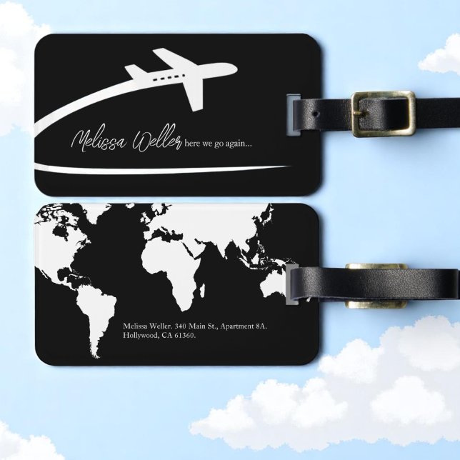 Flygplan (framsidan), världskarta (baksidan) bagagebricka (Skapare uppladdad)