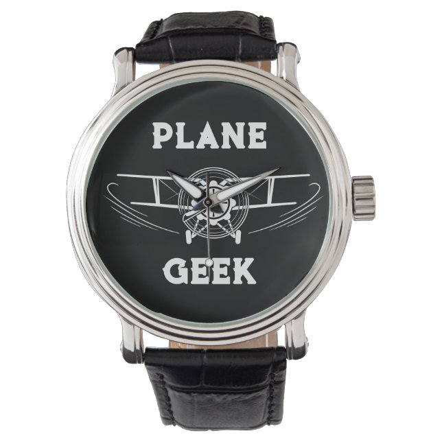 Flygplan GEEK-typografi & Flygplan,Svart,Enkel  Armbandsur (Framsida)