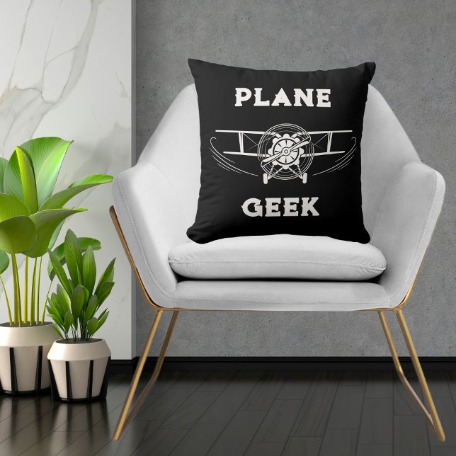 Flygplan Geek Typografi & flygplan,Svart,Enkel Kudde (Skapare uppladdad)
