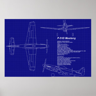 Flygplan göra en skiss av den mustangen P-51 Poster