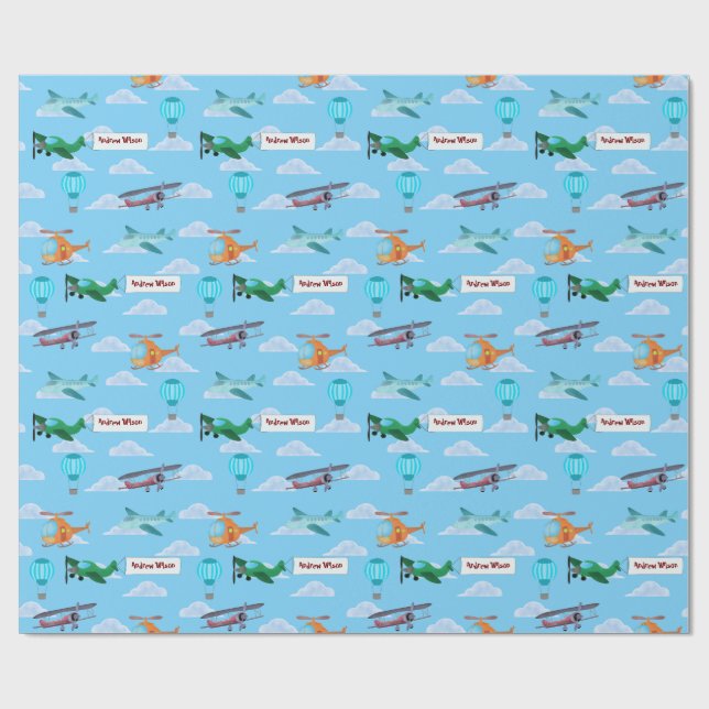 Flygplan Helikopter Varm luft Ballong Parad  Presentpapper (Platt)