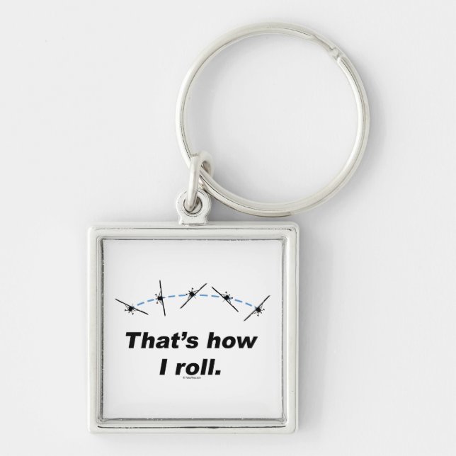 Flygplan Hur jag rullar Fyrkantig Silverfärgad Nyckelring (Framsidan)