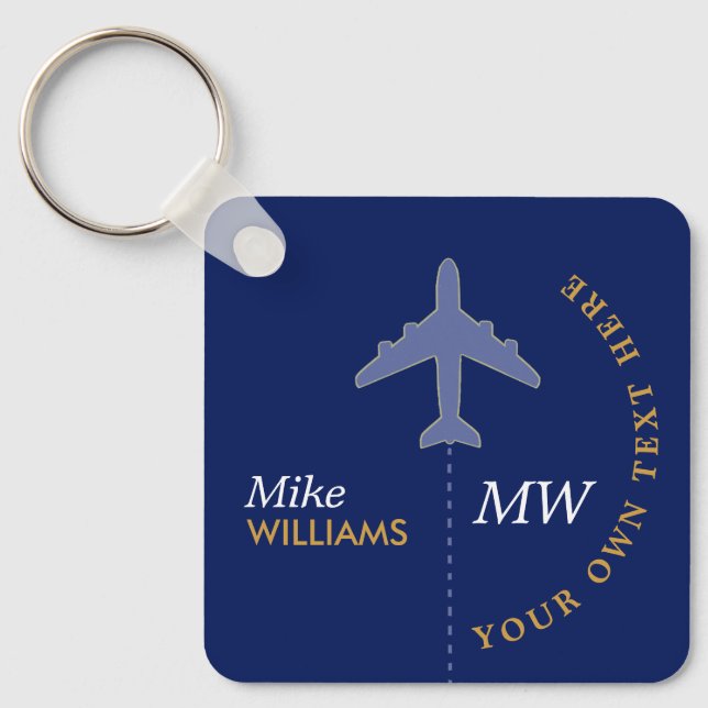 Flygplan i Bluish Keychain med Namn Nyckelring (Framsida)