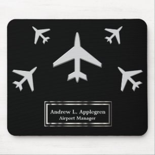Flygplan i Faux Silver på Black Musmatta