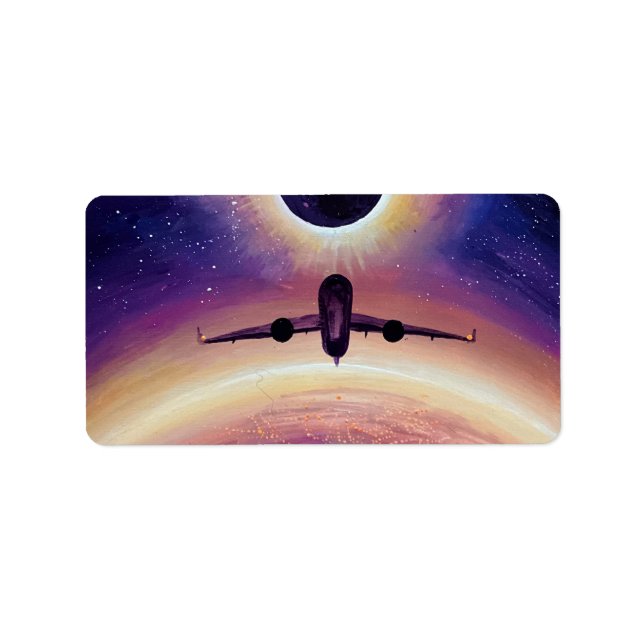 Flygplan i flygstaden och elipse adressetikett (Framsidan)