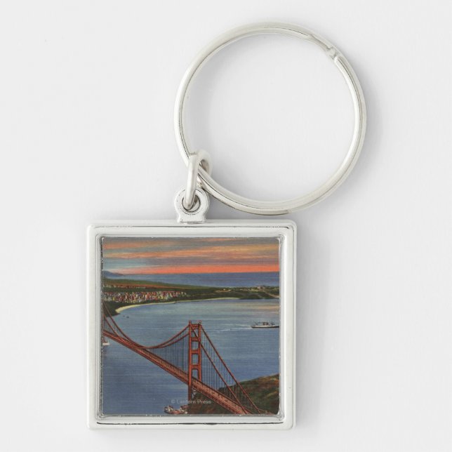 Flygplan i Golden Grind Bridge & Bay Area Fyrkantig Silverfärgad Nyckelring (Framsidan)