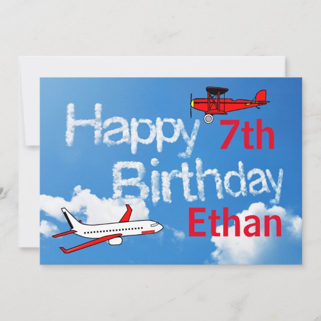 Flygplan i Himlar - Boys Birthday-inbjudan Inbjudningar (Framsida)