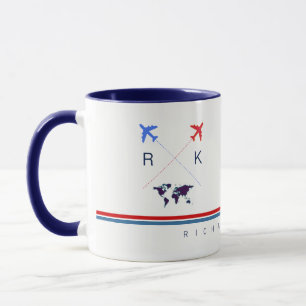 Flygplan i monogram, amerikanskt flygresande i vit mugg