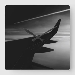 Flygplan i Svarta och vita Luft Fyrkantig Klocka