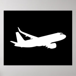 Flygplan Jet Liner White Silhouette-flygdäck Poster
