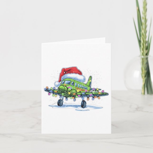 Flygplan Julgran Ljus God jul Xma Kort (Framsida)