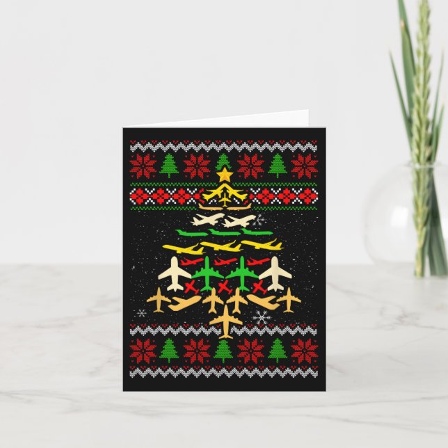 Flygplan Julgran Ugly Julafton Sweater Decorati Kort (Framsida)