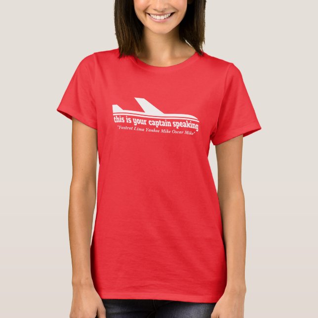 Flygplan kapten som talar radiotelephony Fly Mamma Tee Shirt (Framsida)