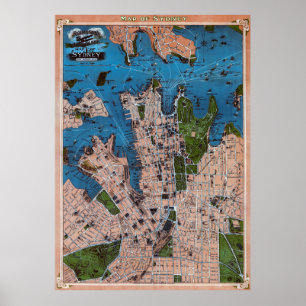 FLYGPLAN KARTA i SYDNEY AUSTRALIA 1922 Poster