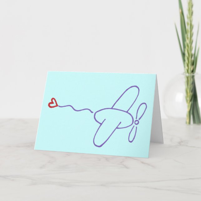 Flygplan med hjärthjärthjärtans hjärthjärtans dag helgkort (Framsida)