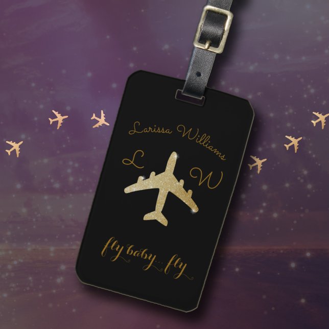 Flygplan med Namn & Initialer, Golden Travel Bagagebricka (Skapare uppladdad)