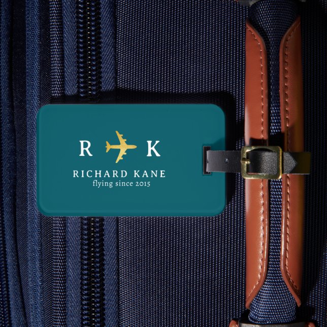 Flygplan med pilotinitialer - aero mörk tealblå bagagebricka (Framsida Insitu 4)
