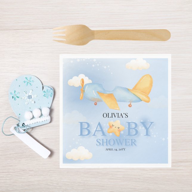 Flygplan, moln och stjärnor, blått, Pojke, rött Pappersservett (Skapare uppladdad)