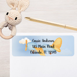 Flygplan, moln och stjärnor, blått, Pojke, rött Returadress Etikett