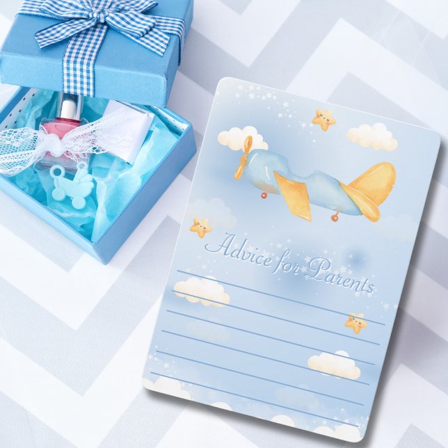 Flygplan, moln & stjärnor, Blå, Baby pojke, Söt  Julkort (Skapare uppladdad)