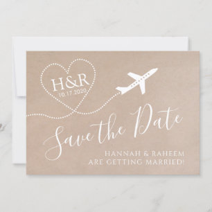 Flygplan Monogram Kraft Destination Wedding Spara Datumet
