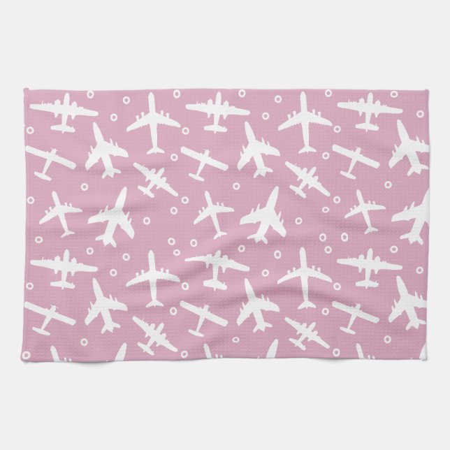 Flygplan Mönster Ljus rosa och vit luftfart Kökshandduk (Horisontell)