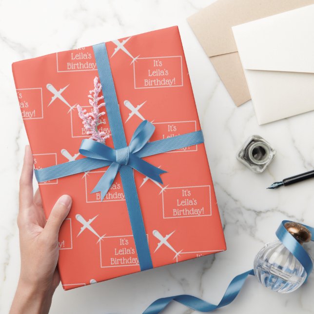 Flygplan & Namn Flagga, Anpassningsbar Barns födel Presentpapper (Gifting)