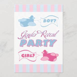 Flygplan och Banners Rand Gender Reveal Party Inbjudningar