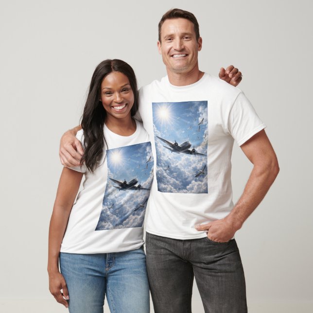 Flygplan och fåglar i harmoni under solen t shirt (Unisex)