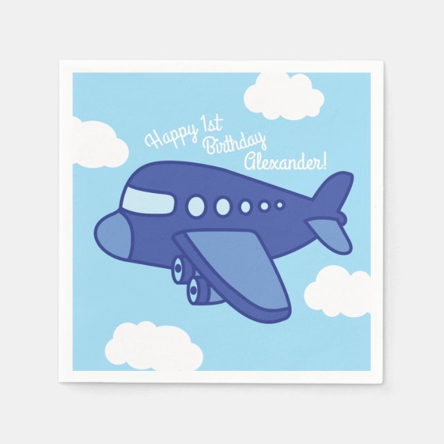 Flygplan och Jet Cute 1:a födelsedagen Party Pappersservett (Framsidan)