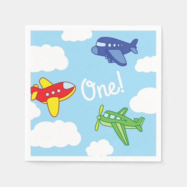 Flygplan och Jet Cute 1:a födelsedagen Party Pappersservett (Framsidan)