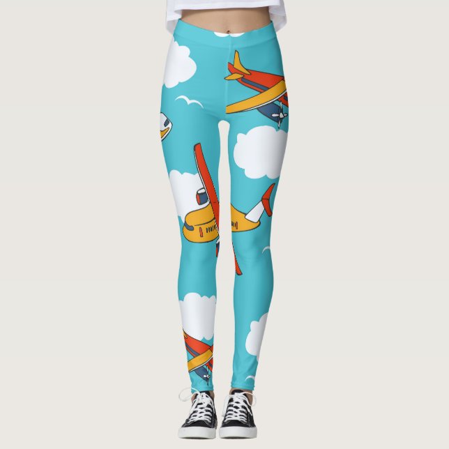 Flygplan och moln, sömlösa barns rygggrupp leggings (Framsida)