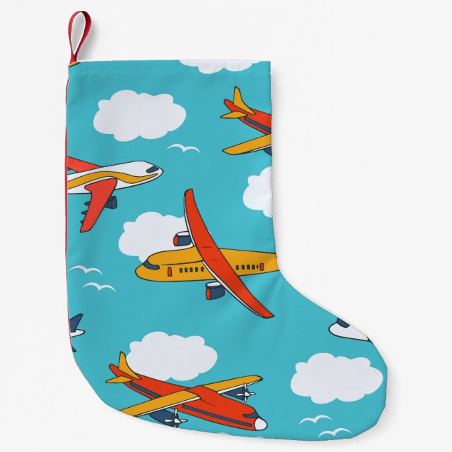 Flygplan och moln, sömlösa barns rygggrupp liten julstrumpa (Framsidan)