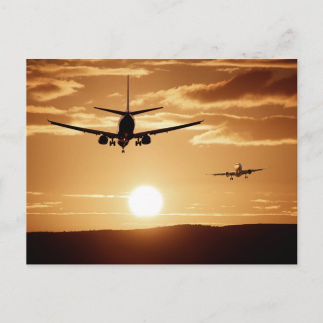 Flygplan och solnedgång vykort (Framsida)