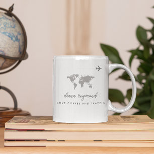 Flygplan och världskarta över kärlek-kaffe och spå kaffemugg