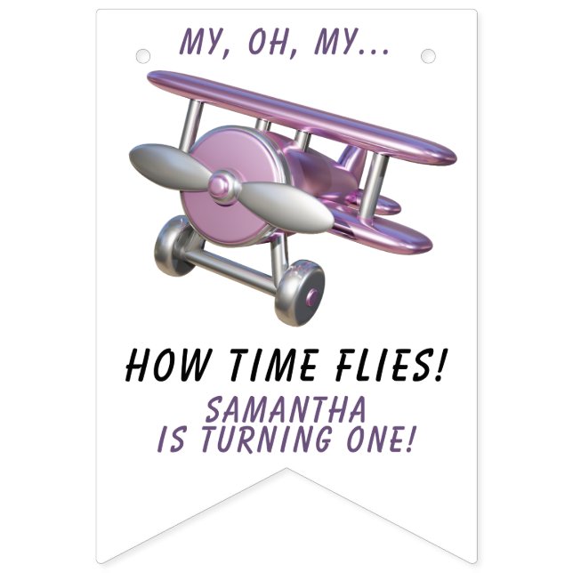 Flygplan Oj, min tid flyger Första födelsedag  Vimplar (Första flaggan)