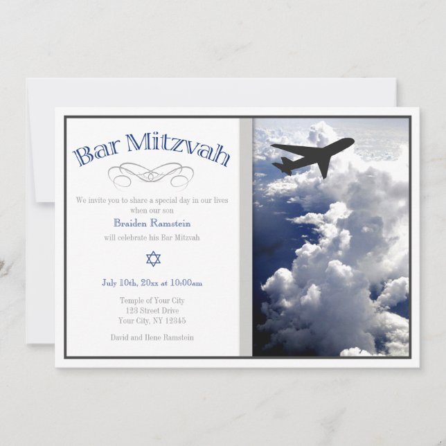 Flygplan ovanför molnen Pub Mitzvah-inbjudan Inbjudningar (Framsida)