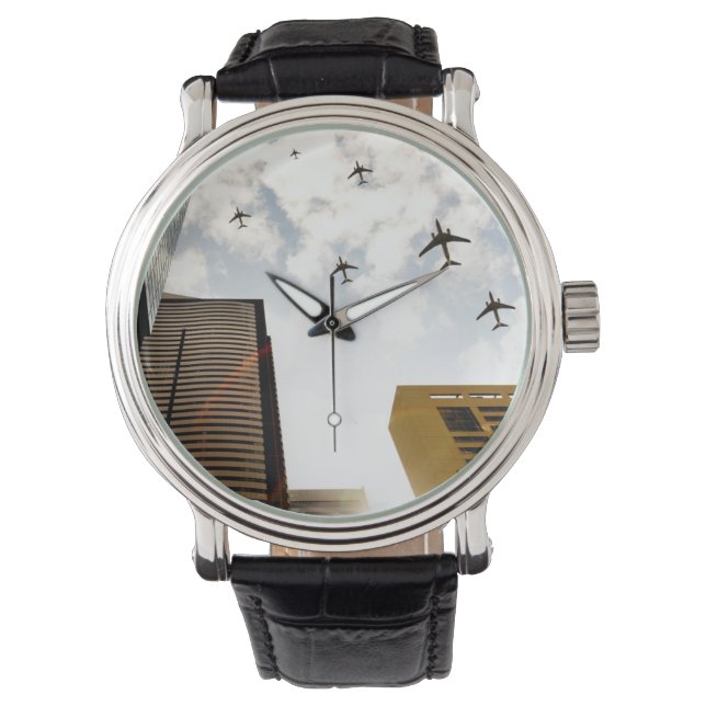 Flygplan över byggnad armbandsur (Framsida)