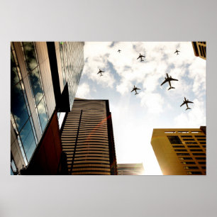 Flygplan över byggnad poster