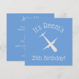 Flygplan på Blå Elegant Personlig Födelsedag Inbjudningar