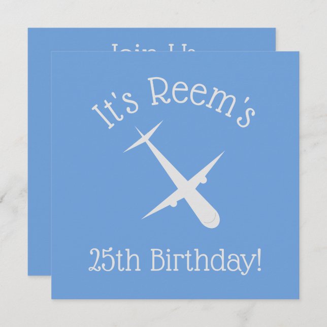 Flygplan på Blue Elegant Personlig Birthday Inbjudningar (Fram/baksida)