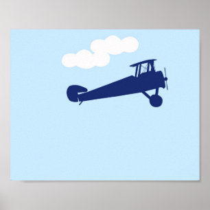 Flygplan på ren pastellblå bakgrund. poster