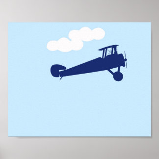 Flygplan på ren pastellblå bakgrund. poster