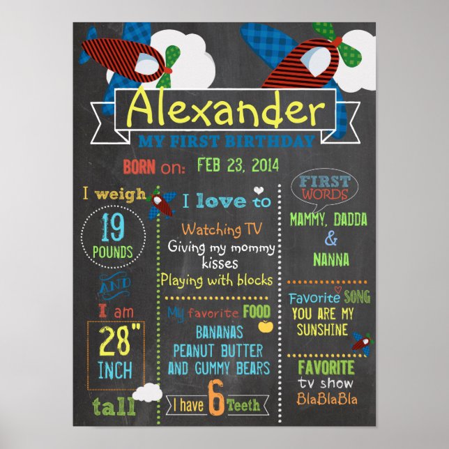 Flygplan Party första födelsedagstecken poster (Framsidan)