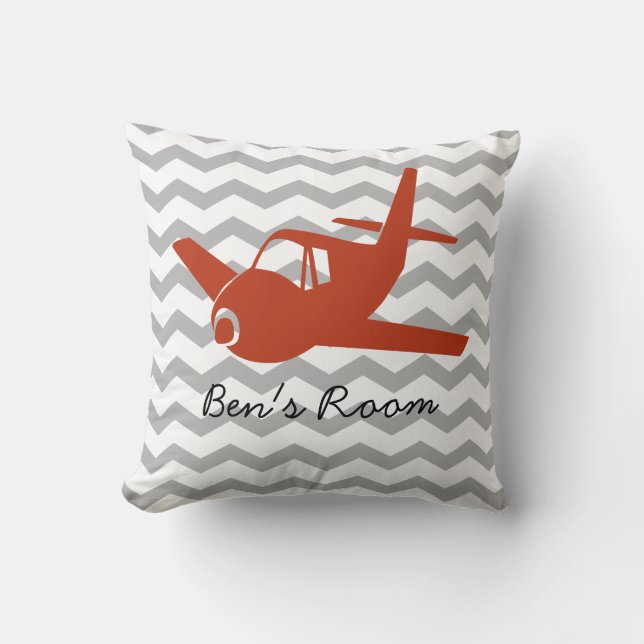 Flygplan Pillow i Red och Grått | Mall Kudde (Framsida)