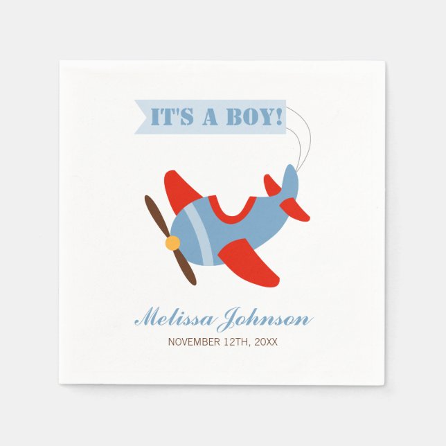 Flygplan Red Blue Boy Baby Shower Pappersservett (Framsidan)