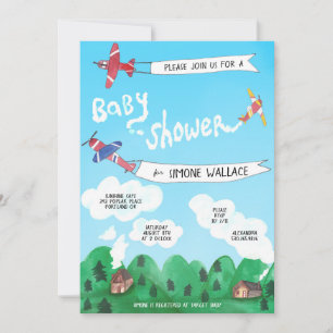 Flygplan Röksignaler Vatercolor BABY SHOWER Inbjudningar