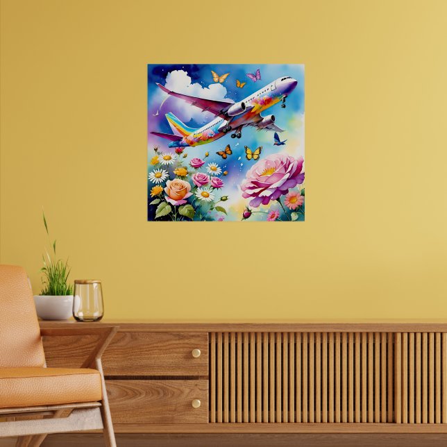 Flygplan som suger över Ro med fjärilar Poster (Vardagsrum 2)