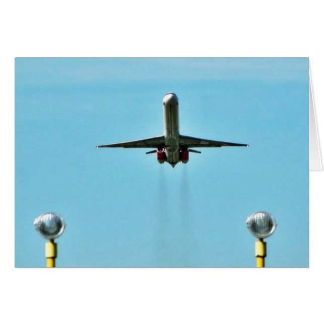 Flygplan som tar av på flygplats hälsningskort (Framsidan Horizontal)